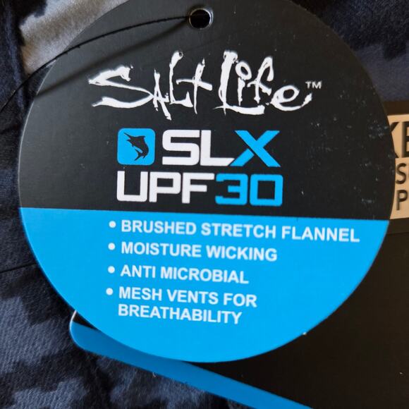 Salt Life SLX Fishing Shirt Stretch Flannel, Fish Camo Print NWT sz M Mesh Vents - Picture 10 of 13